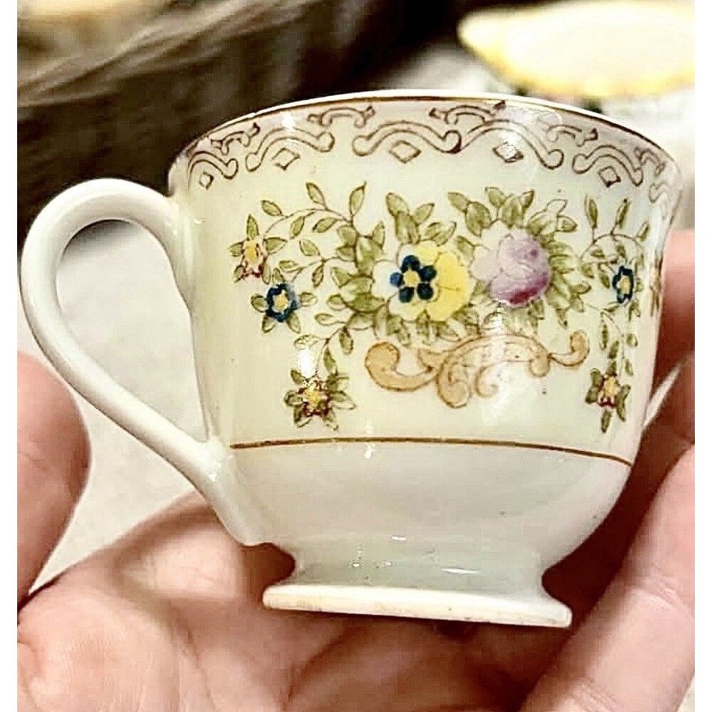 Vintage Occupied Japan Mini Demitasse Tea Cup Lot 3 Floral Gold Basket Porcelain